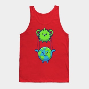 Corona Virus Controlling World Cartoon Tank Top